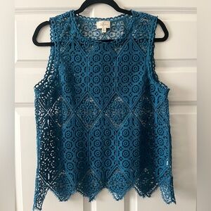 Anthropologie Deletta Blue Crochet Sleeveless Top